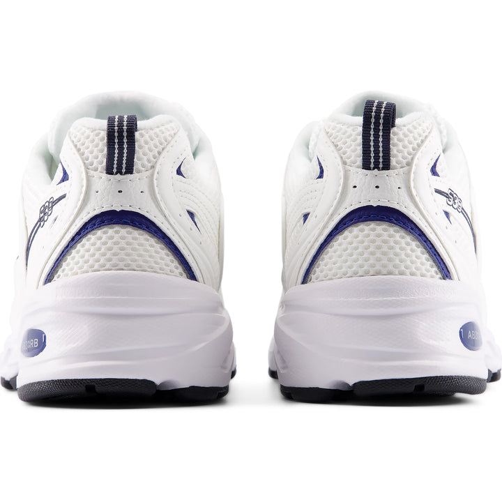 Rear view of New Balance Unisex 530 sneaker in Sea Salt/Blue Oyster