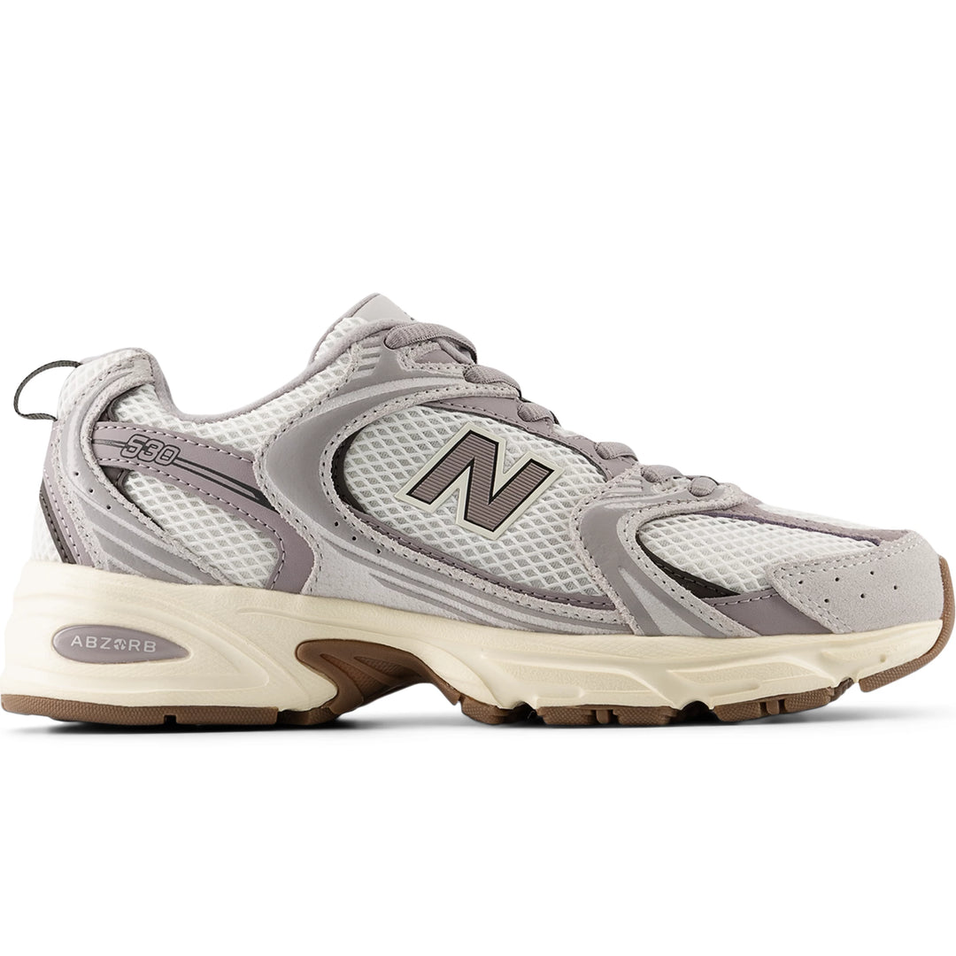 Side of New Balance Unisex 530 sneaker in Grey Matter/Truffle Salt