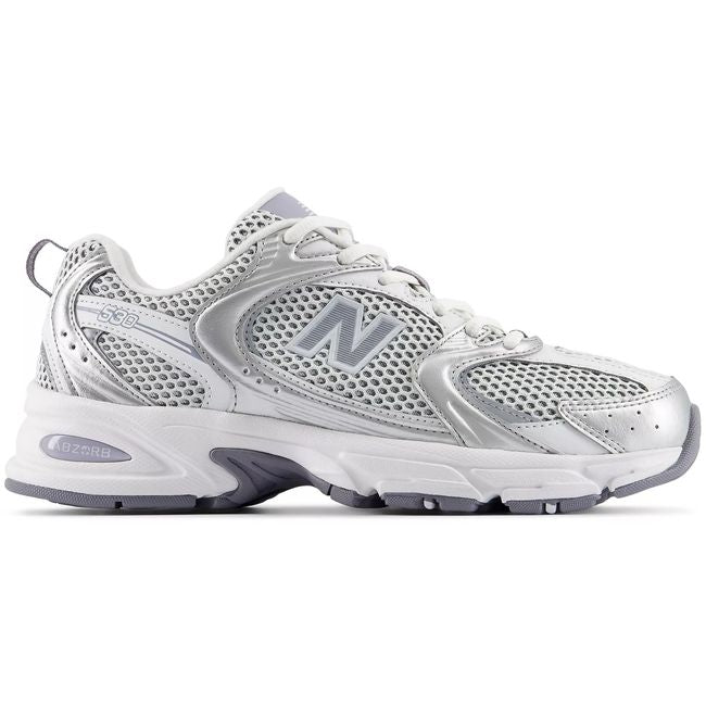 New Balance 530 in grey, 3/4 lateral view