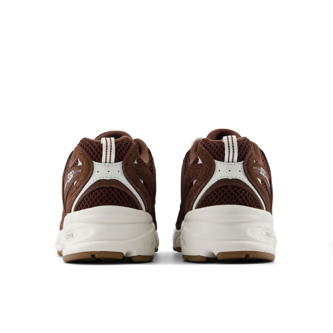 New Balance 530 Lifestyle Shoe in Pumpernickel/Sea Salt, rear view
