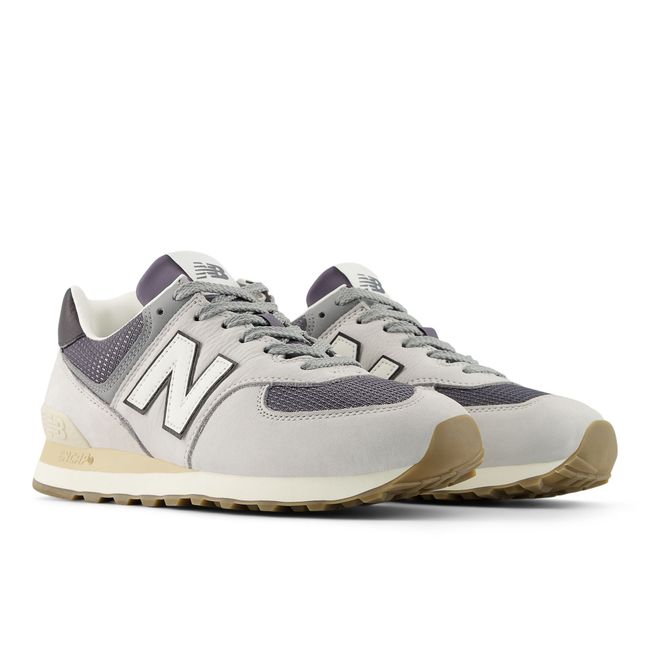 New Balance 574 Lifestyle shoe in grey matter and dark silver metallic, pair view.