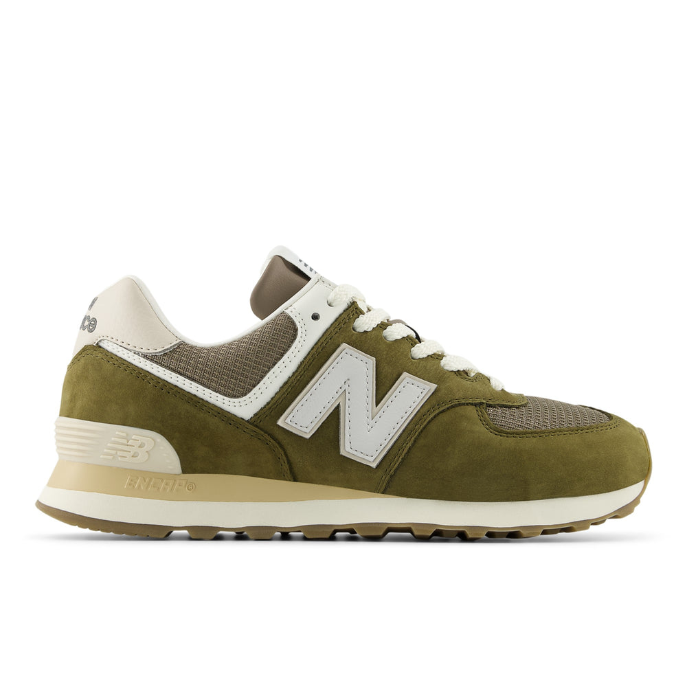 New Balance 574 Lifestyle Shoe in Calcium/Dark Silver Metallic, outside view