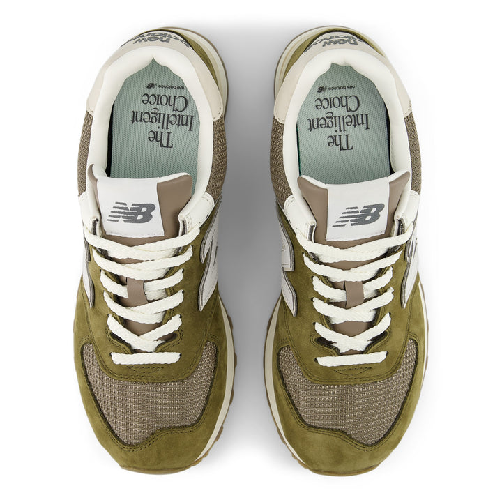 New Balance 574 Lifestyle Shoe in Calcium/Dark Silver Metallic, top view