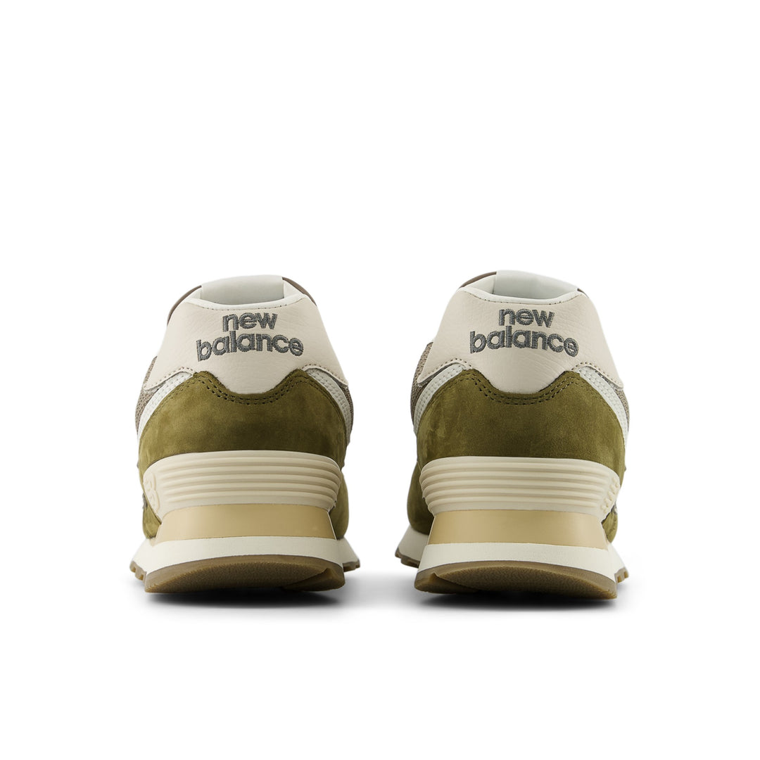 New Balance 574 Lifestyle Shoe in Calcium/Dark Silver Metallic, rear view