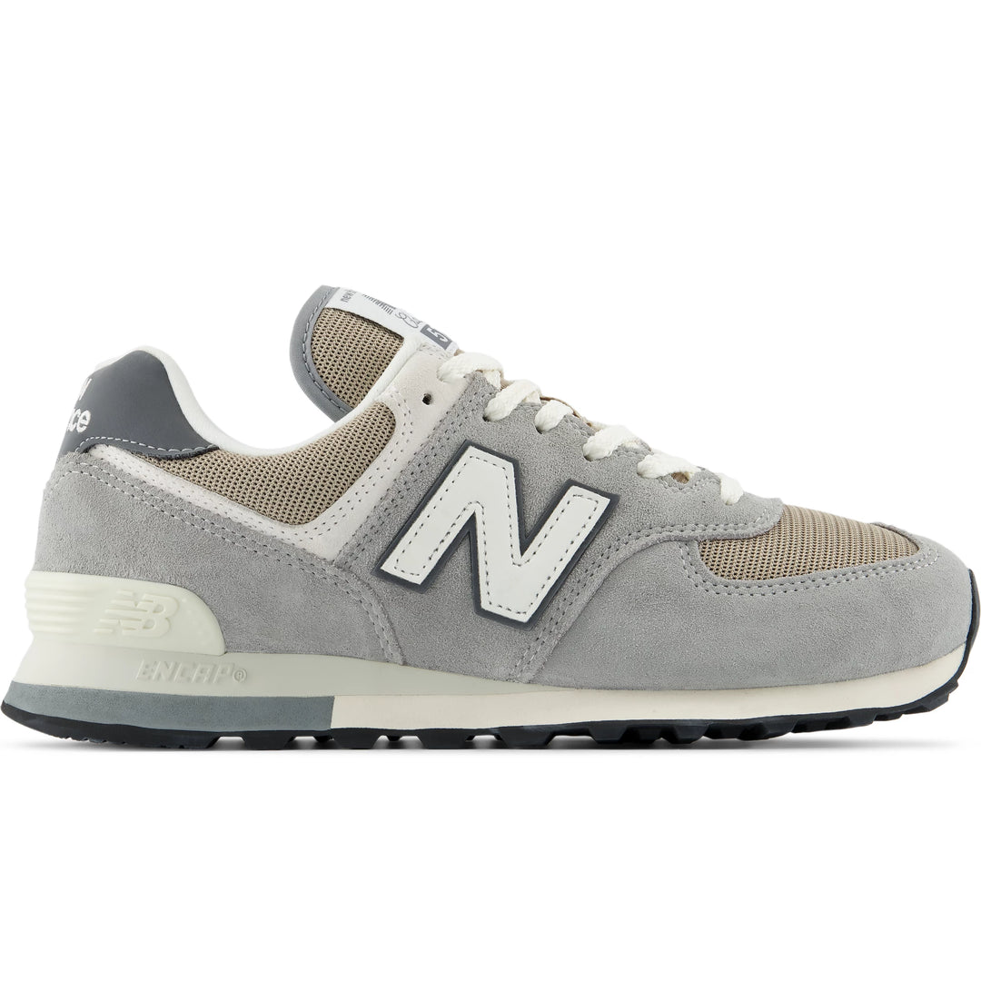 Side of New Balance Unisex 574 sneaker in Castlerock/Stoneware