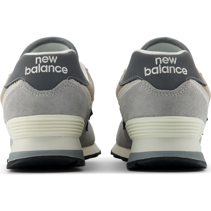 Rear view of New Balance Unisex 574 sneaker in Castlerock/Stoneware
