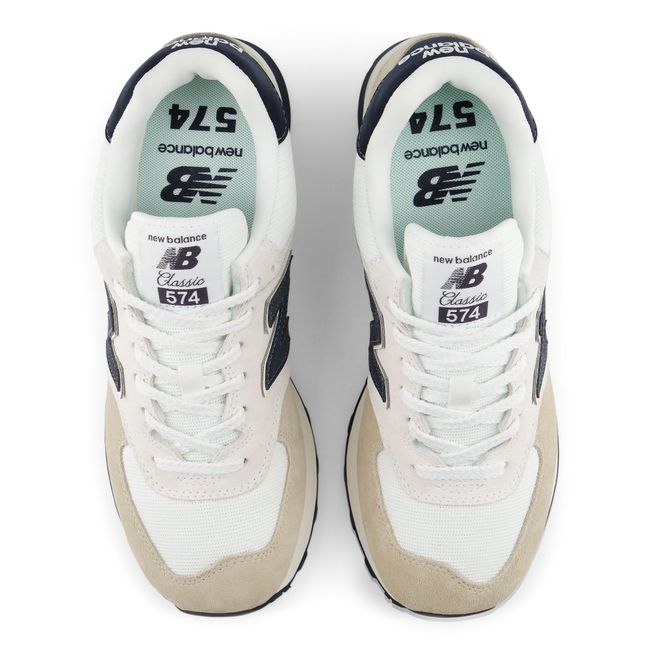 Top down view of the New Balance 574 pair in cream suede and mesh