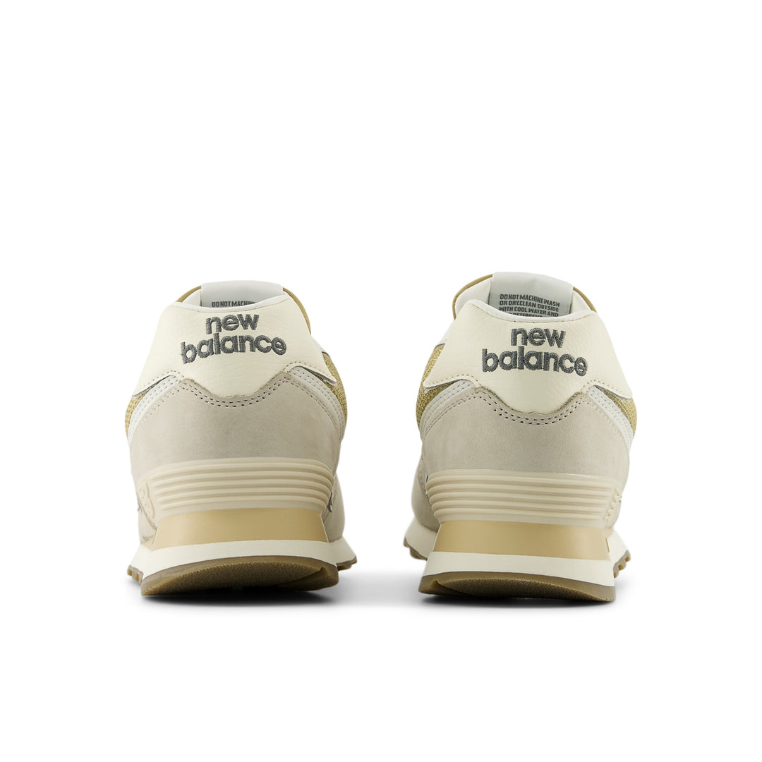 New Balance 574 Lifestyle Shoe in Shipyard/Dark Silver Metallic, rear view
