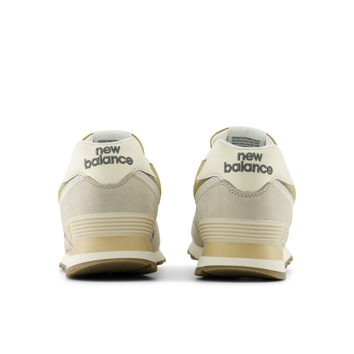 New Balance 574 Lifestyle Shoe in Shipyard/Dark Silver Metallic, rear view