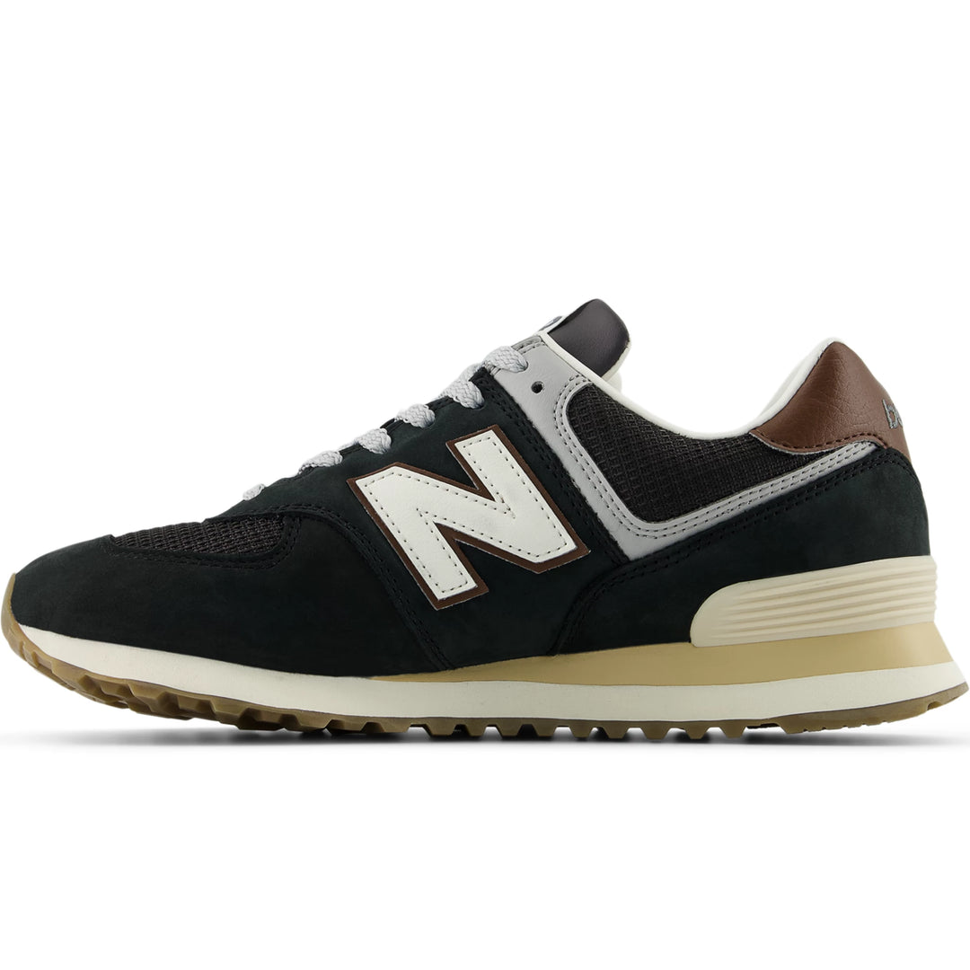 Inside of New Balance Unisex 574 sneaker in Brown/Dark Silver Metallic