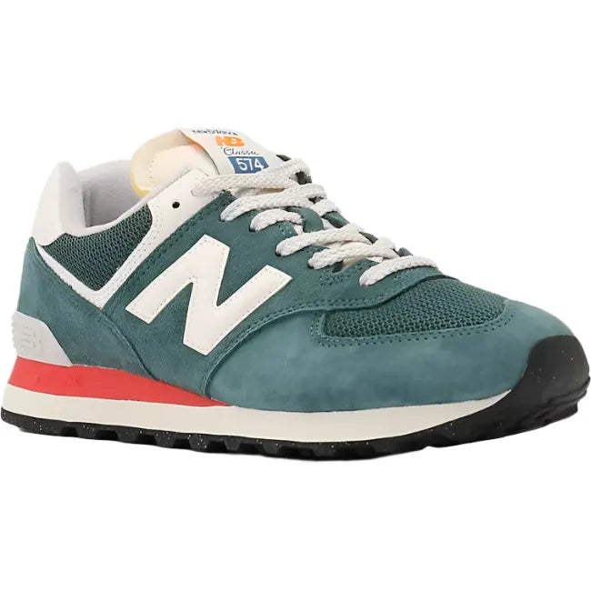 Lateral angled side of New Balance Unisex 574 Lifestyle Shoe in new spruce green