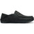 Lateral side of mens Olulai Kipuka Hulu Slipper in black nubuck. Slip on design and grippy outsole.