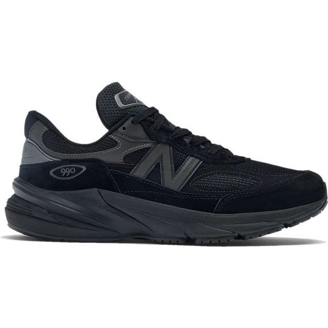 Lateral side of Unisex New Balance 990v6 Running Shoe in all black mesh and suede