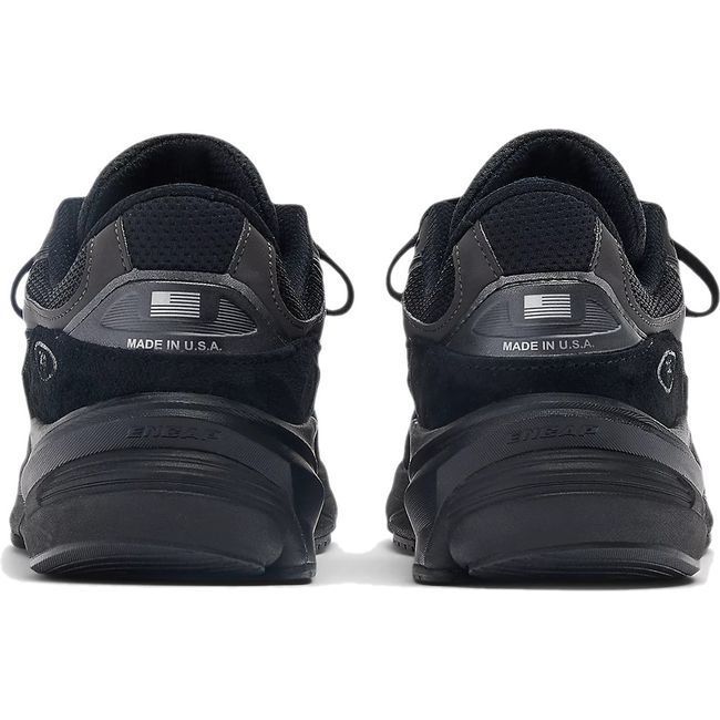 Heels of Unisex New Balance 990v6 Running Shoes in all black mesh and suede