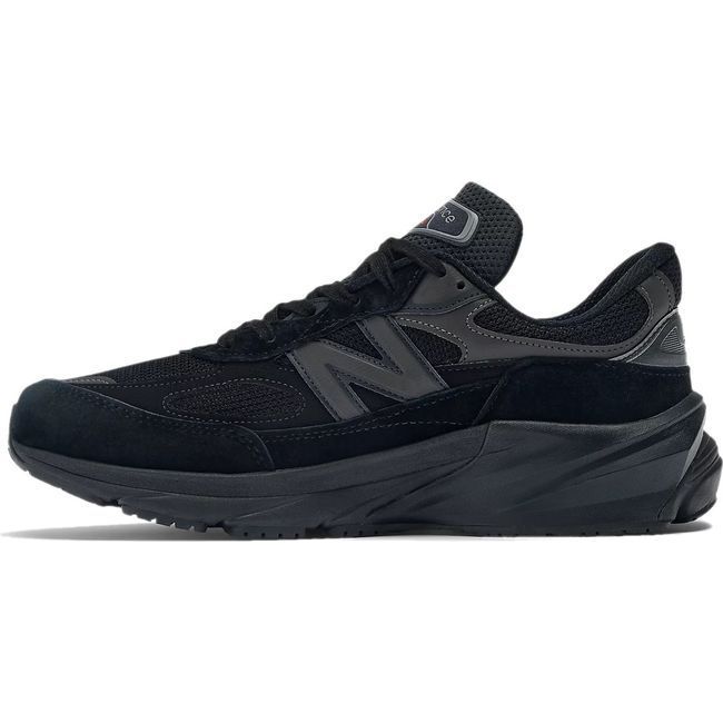 Medial side of Unisex New Balance 990v6 Running Shoe in all black mesh and suede