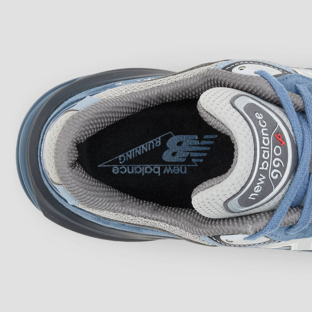 Interior close-up of New Balance Unisex 990v6 sneaker in Vintage Indigo/Eclipse/Slate Grey