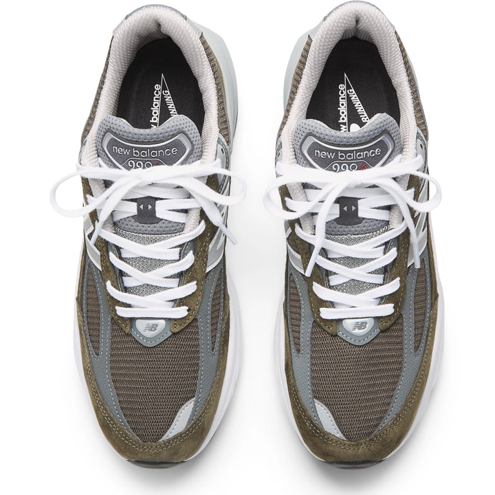 Top view of New Balance Unisex 990v6 sneakers in Olive/Grey