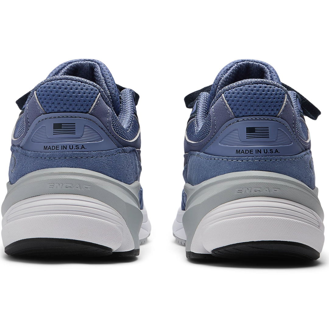 Rear view of New Balance Unisex 990v6 sneaker in Purple/Navy