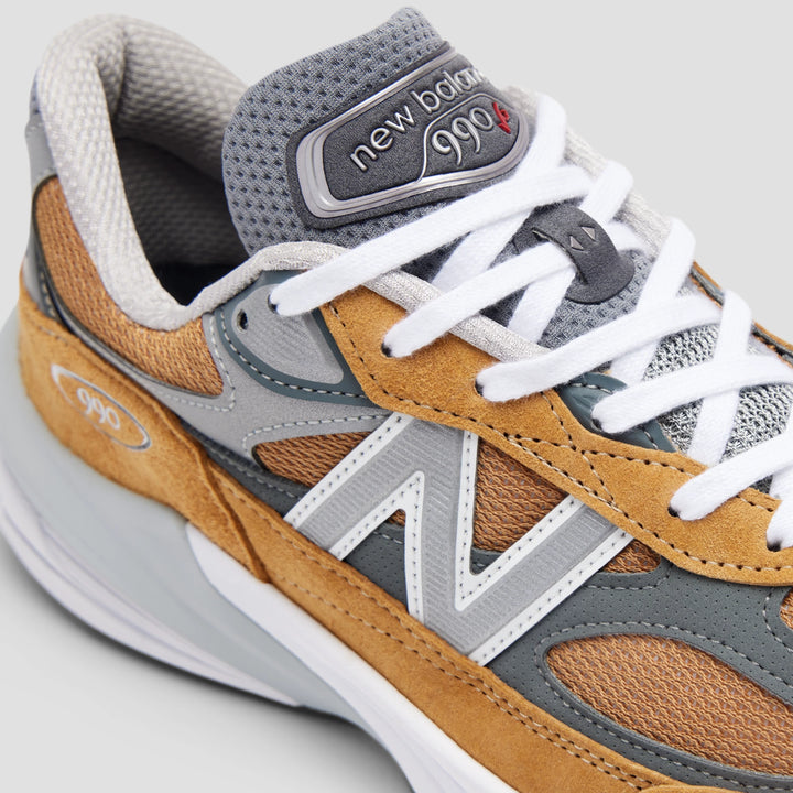 Close-up of New Balance Unisex 990v6 sneaker in Workwear/Grey