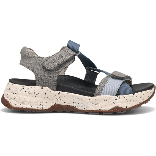 Lateral side of Women's Taos Super Z Sport Sandal in Blue Multi and Grey with velcro straps