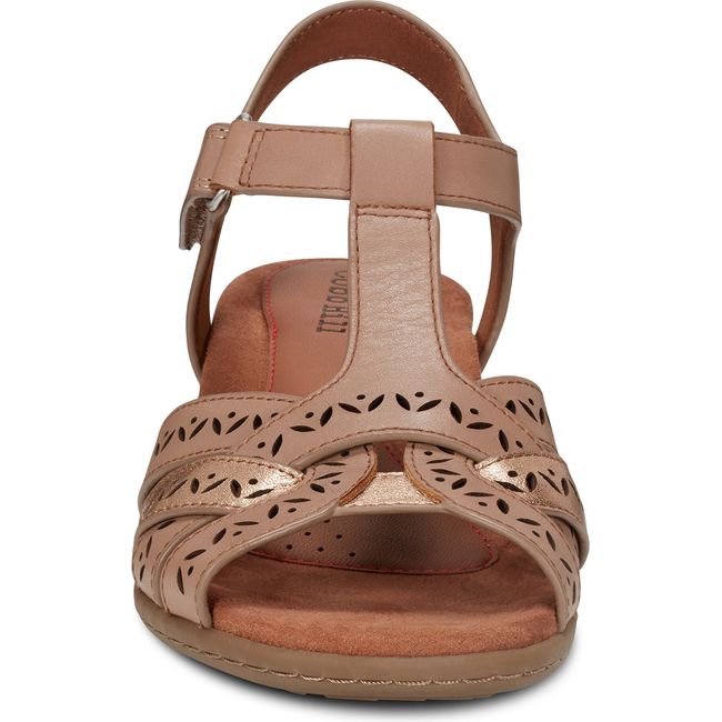 Front of Women's Cobb Hill Lorna Heeled Sandal in Taupe leather with backstrap and open toe