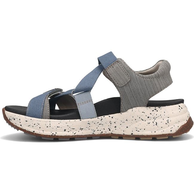 Medial side of Women's Taos Super Z Sport Sandal in Blue Multi and Grey with velcro straps
