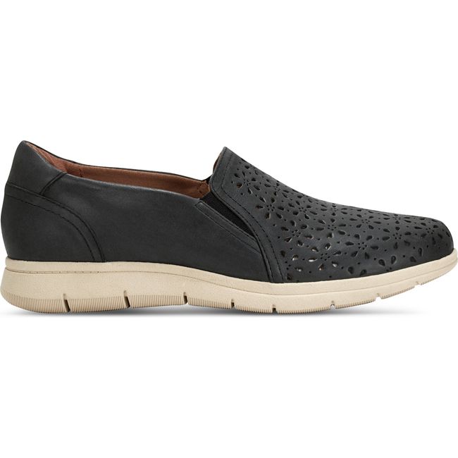 Lateral side of Women's Cobb Hill Lenoir Slip On Shoe in Black leather