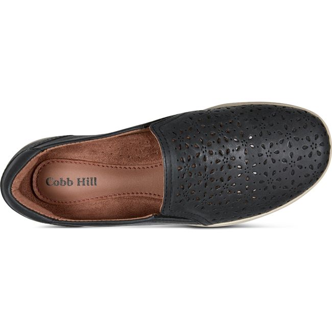 Top down view of Women's Cobb Hill Lenoir Slip On Shoe in Black leather