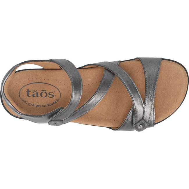 Upper of Women's Taos Big Time Sandal in Pewter grey leather with velcro straps