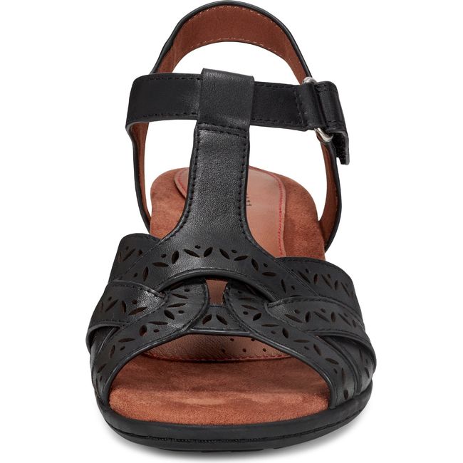 Front of Women's Cobb Hill Lorna Heeled Sandal in Black leather with backstrap and open toe