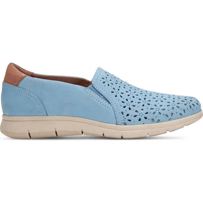 Lateral side of Women's Cobb Hill Lenoir Slip On Shoe in Light Blue