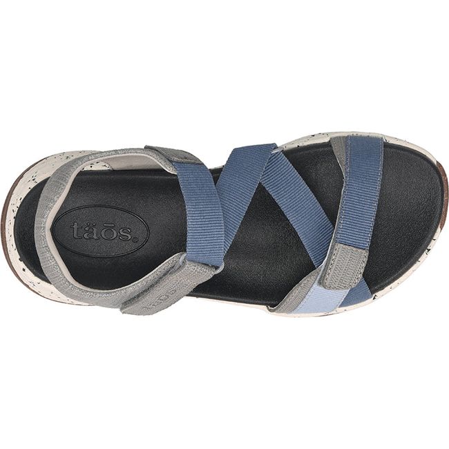 Upper of Women's Taos Super Z Sport Sandal in Blue Multi and Grey with velcro straps