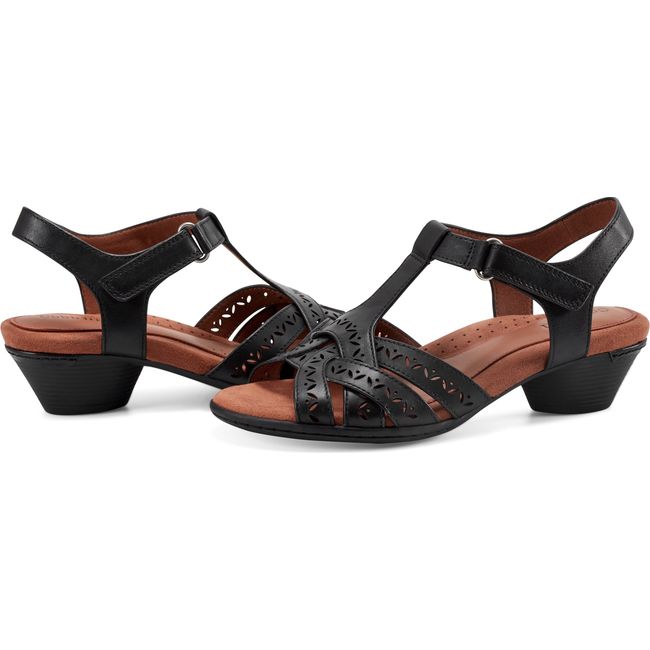 Pair of Women's Cobb Hill Lorna Heeled Sandal in Black leather with backstrap