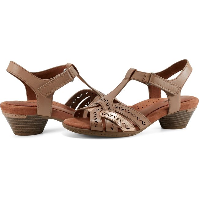Pair of Women's Cobb Hill Lorna Heeled Sandal in Taupe leather with backstrap