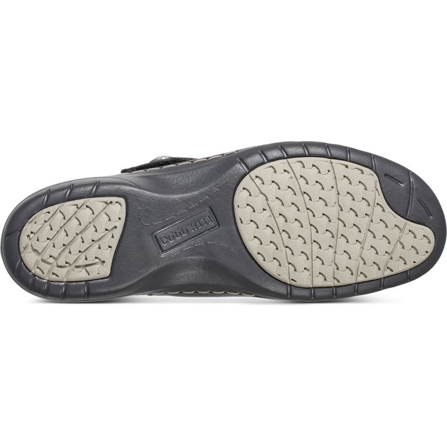 Sole of Womens Cobb Hill Perry Mary Jane Shoe in Black with black and gray tread