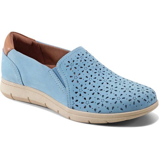 Front angled view of Women's Cobb Hill Lenoir Slip On Shoe in Light Blue