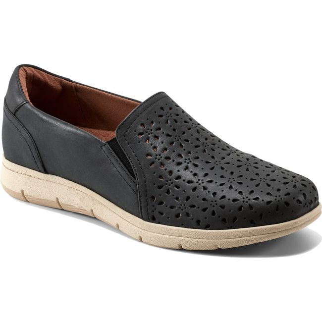 Front angled view of Women's Cobb Hill Lenoir Slip On Shoe in Black leather