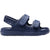 Lateral side view of the navy blue Native Kids' Chase Sandal, an extra cushioned, water-friendly design made from a single piece of durable, injection-molded Sugarlite™ EVA. Features two adjustable straps and a grippy tread for secure footing.