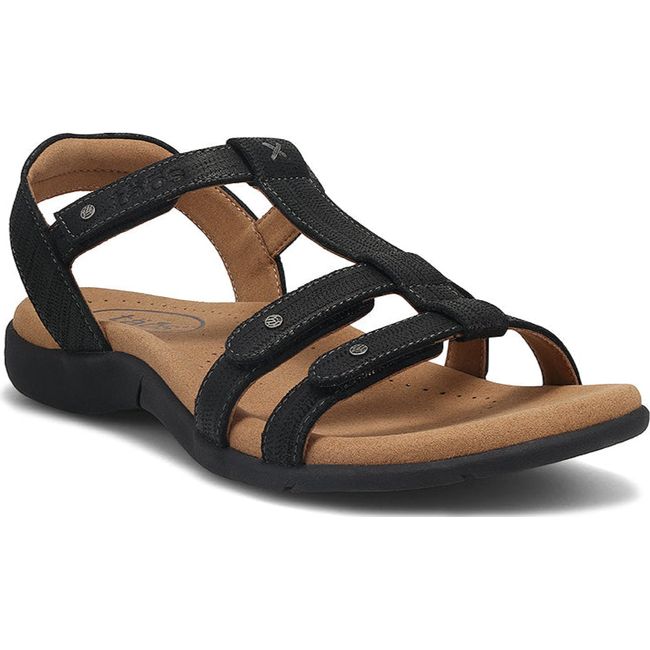 Front angled view of Women's Taos Trophy 2 Sandal in Champagne bronze leather with velcro straps