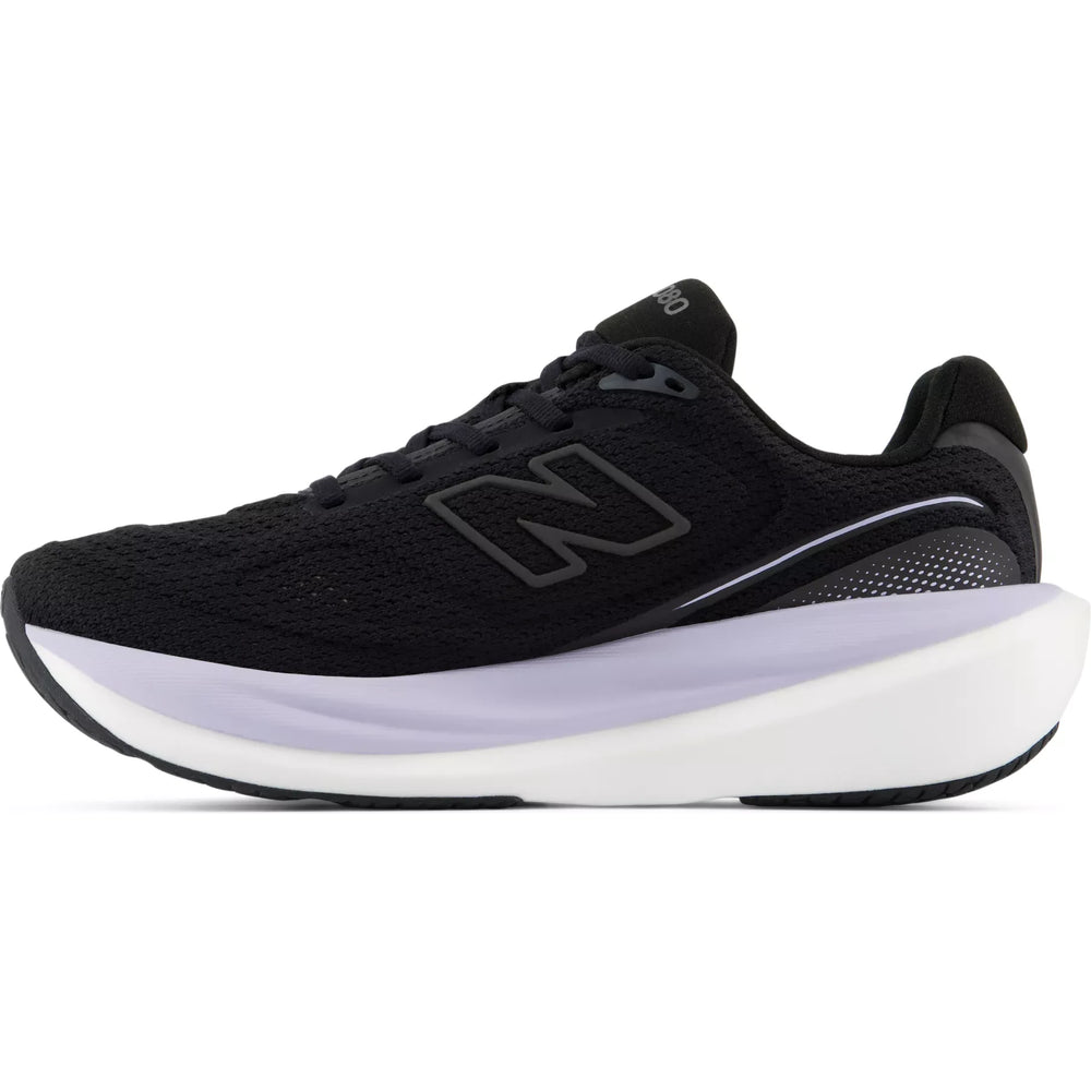 Medial profile of New Balance Women's 1080 V15 in black and muted violet