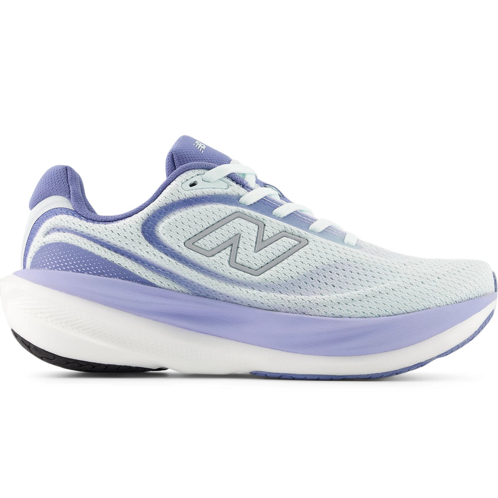 Side of New Balance Women's 1080 v15 Running Shoe in Glint Blue/Silver Metallic/Fairweather Blue