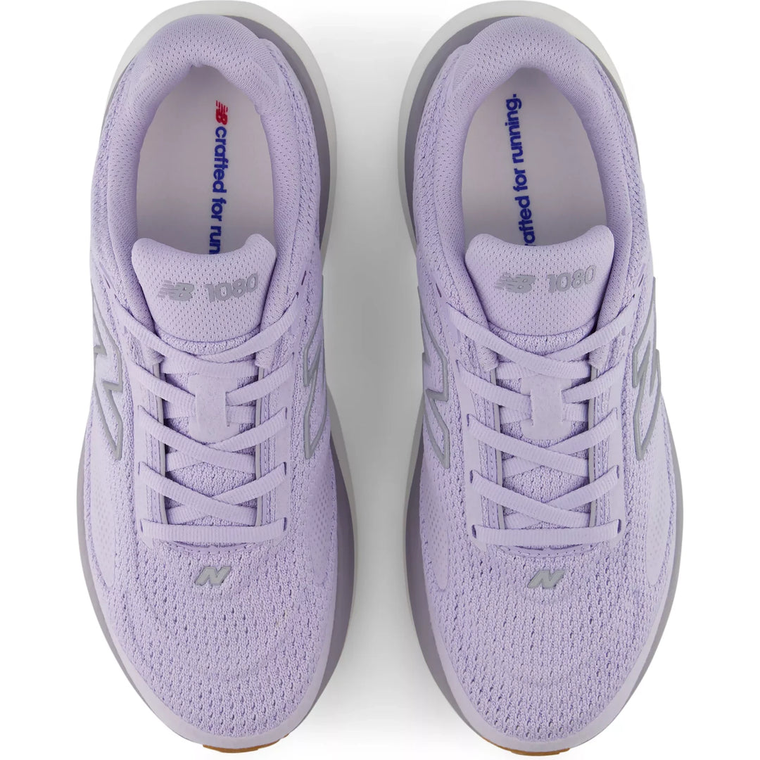 Top down view of the New Balance 1080v15 pair in soft lilac knit
