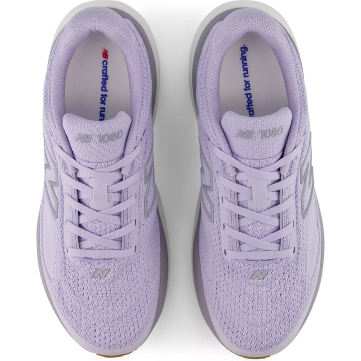 Top down view of the New Balance 1080v15 pair in soft lilac knit