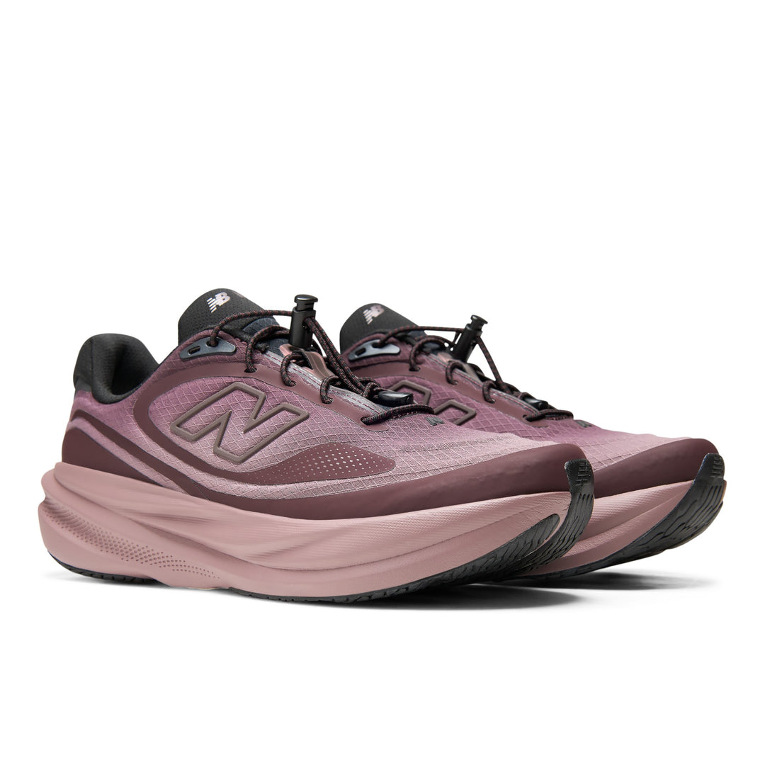 New Balance Women's Fresh Foam X 1080 V15 Pykrete Running Shoe in Cherry Leather/Fast Track, three-quarter front view