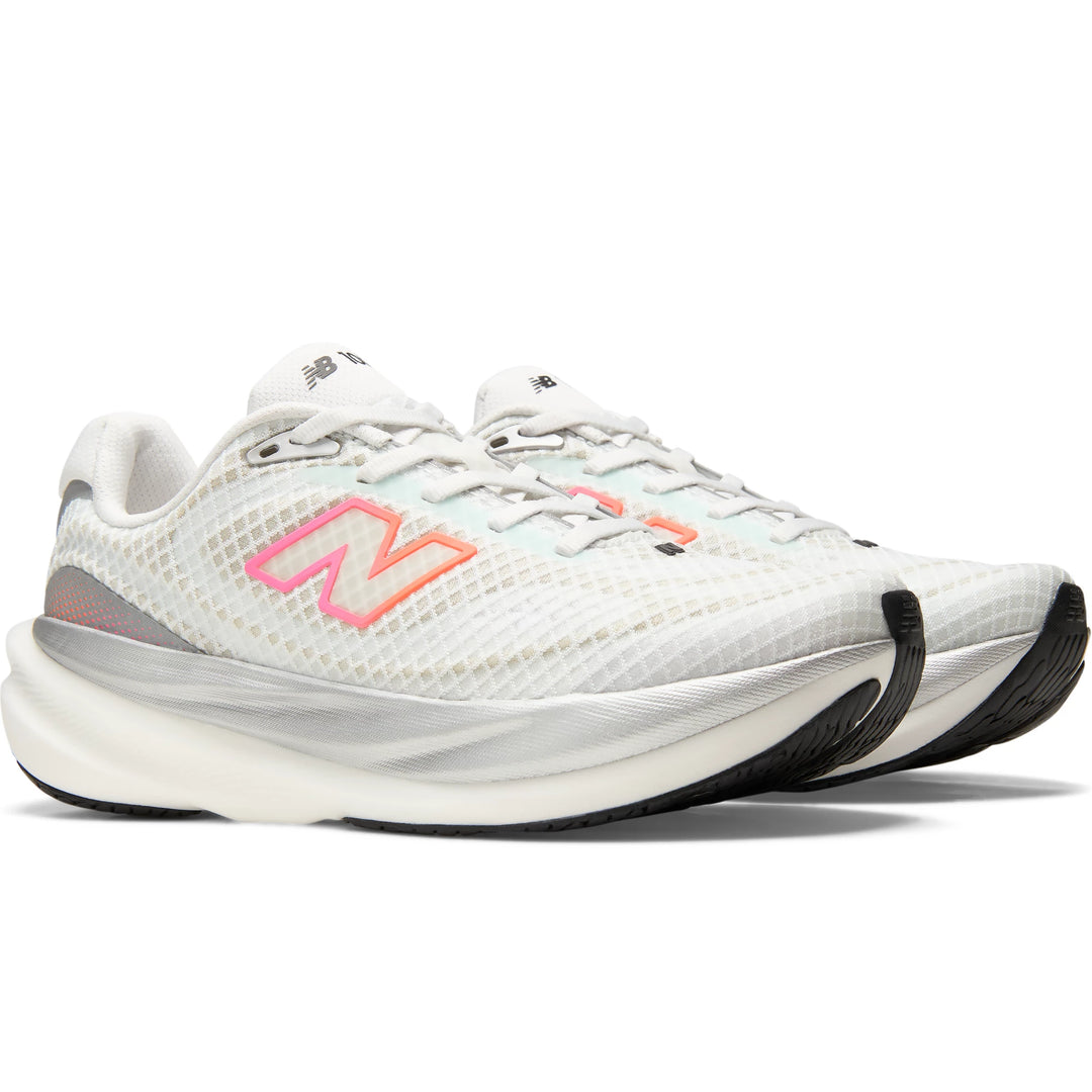 Pair of New Balance Women's 1080 v15 Running Shoes in White/Pink Heat/Tangerine Heat