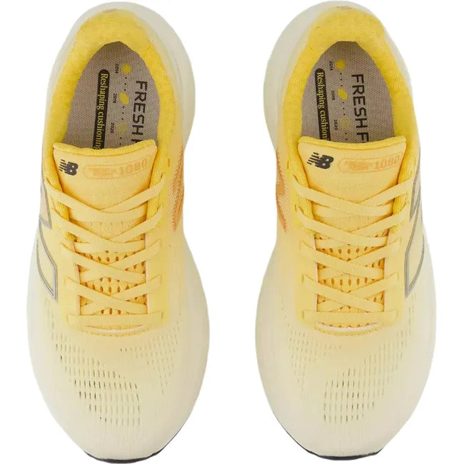 Top down view of New Balance Women&#39;s Fresh Foam X 1080 V14 Running Shoes in yellow