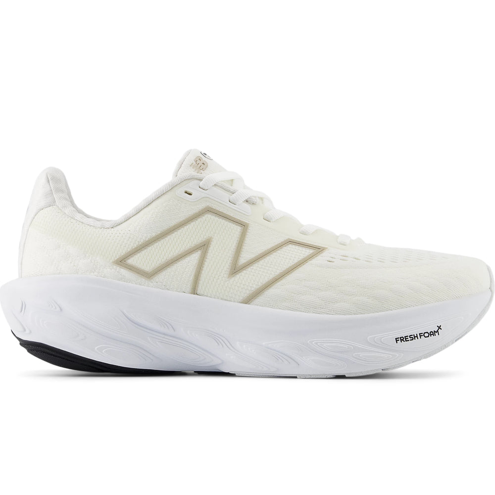 Side of New Balance Women's Fresh Foam X 1080 v14 Running Shoe in White/Light Gold Metallic/Sea Salt