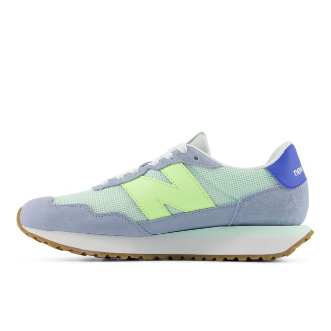 New Balance 237 sneaker in grey green, medial profile.