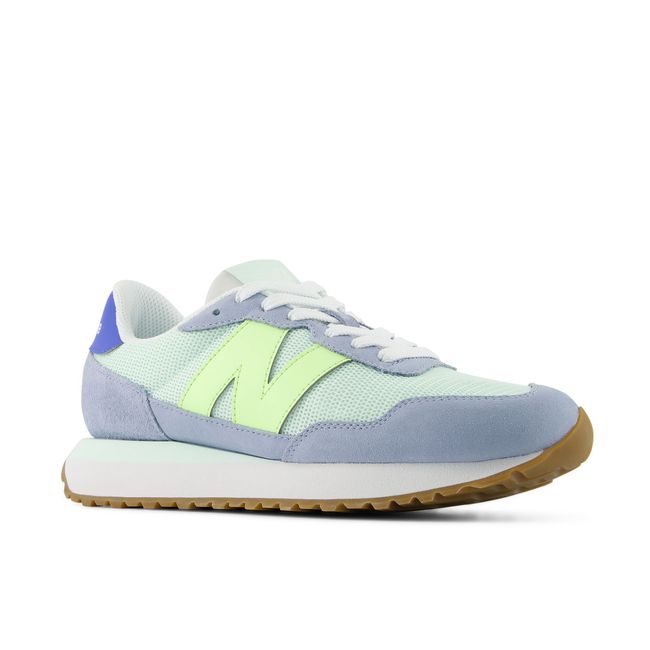 New Balance 237 sneakers in grey green, top-down pair view.