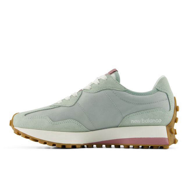 New Balance Women's 327 lifestyle shoe in lone star grey green, medial view.
